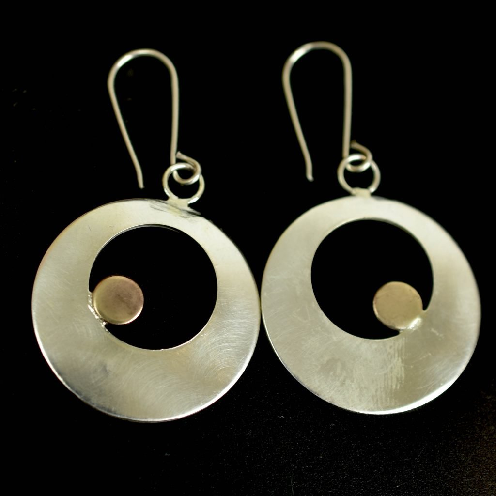 Silver and Bronze Disk Earrings