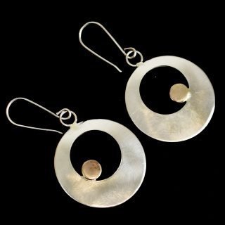 Silver and Bronze Disk Earrings