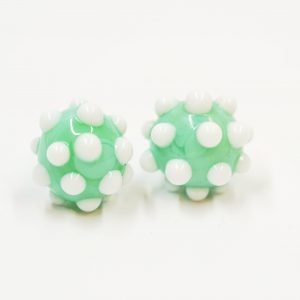 Glass Stud Earrings - Mint and White