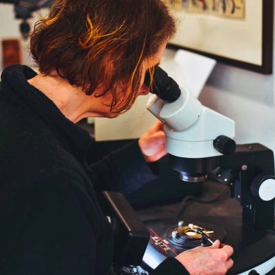 Rowena at the microscope