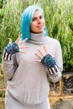 handmade fingerless mittens with textured crochet stitches