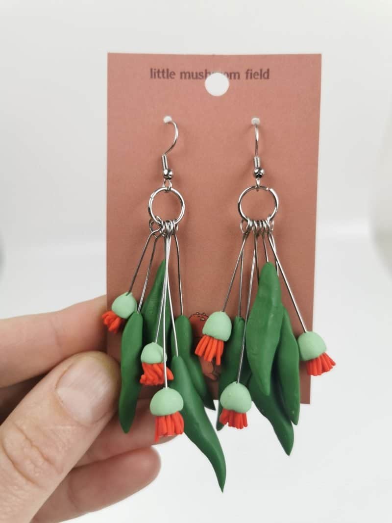 Little Mushroom Field Jeweller polymer gumtree earrings WA artist
