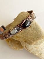Amethyst and Grey Moonstone Handcrafted Copper Wire Wrapped Bracelet