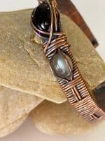 Amethyst and Grey Moonstone Handcrafted Copper Wire Wrapped Bracelet