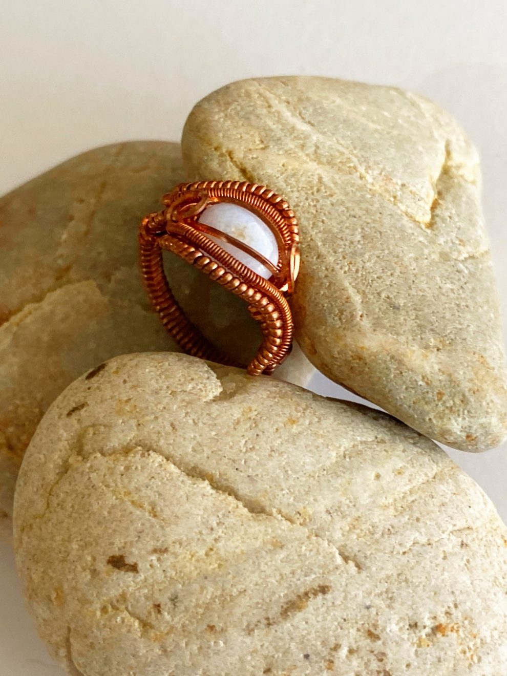 Blue Lace Agate Handcrafted Copper Wire Wrapped Ring