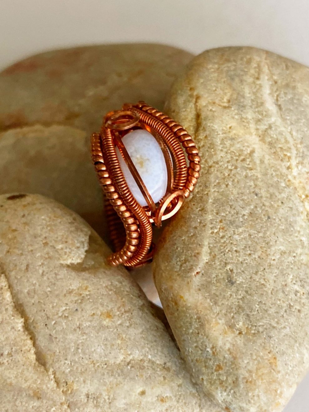 Blue Lace Agate Handcrafted Copper Wire Wrapped Ring (3) Blue Lace Agate Handcrafted Copper Wire Wrapped Ring