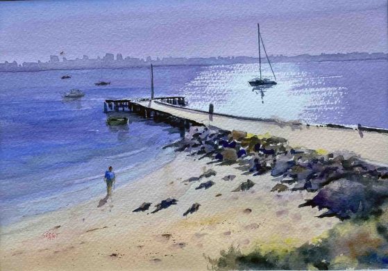 40X50 Broadway Jetty framed WaterColour