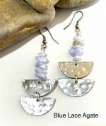 Moon Earrings Blue Lace Agate Quirky Black Dog WA Jeweller