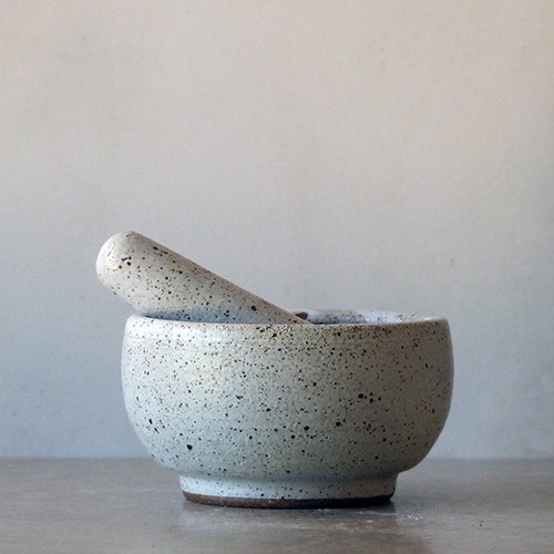 White Speckled Pestle and Mortar