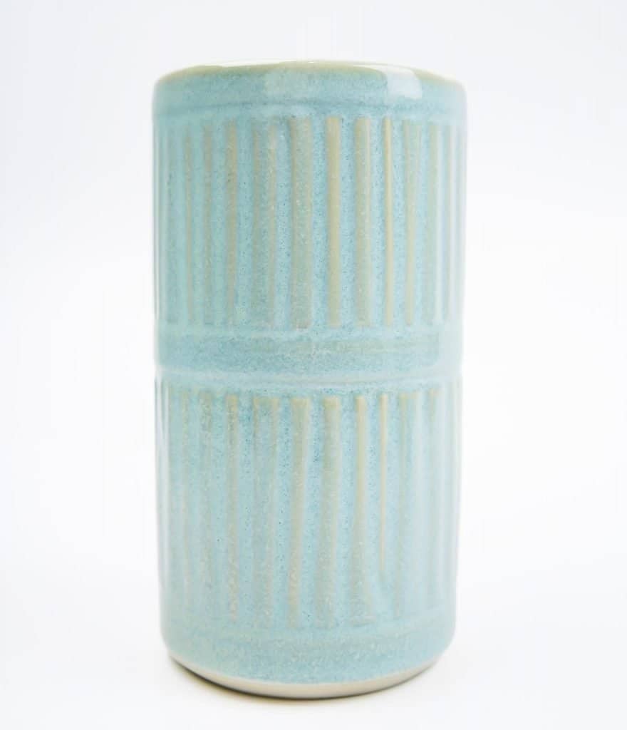 blue vase with vertical pattern Kim Gillespie Western Australian Artist