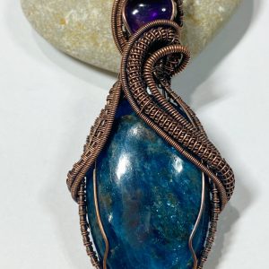 Apatite & Amethyst Handcrafted Copper Wire Wrapped Pendant
