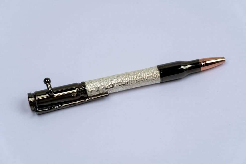 Hand forged hammered silver Rifle Bolt ball point Pen 01 Artisan Silver - Boyd Parry Western Australian