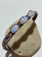 Triple Rainbow Moonstone Handcrafted Copper Wire Wrapped Bangle