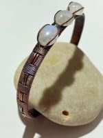Triple Rainbow Moonstone Handcrafted Copper Wire Wrapped Bangle