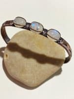 Triple Rainbow Moonstone Handcrafted Copper Wire Wrapped Bangle