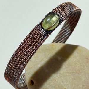 Prehnite Handcrafted Copper Wire Wrapped Bangle