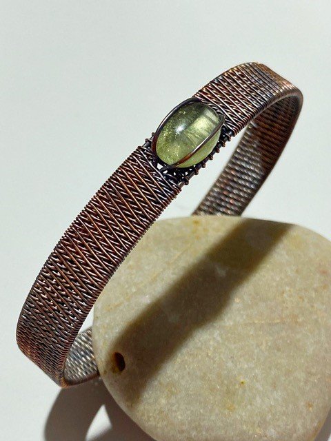 Prehnite Handcrafted Copper Wire Wrapped Bangle