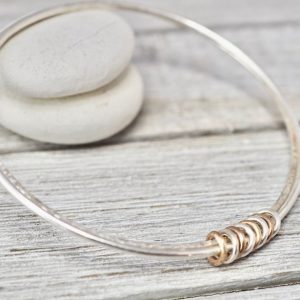 Double Sterling Silver Bangle with Rose Gold and Silver Links