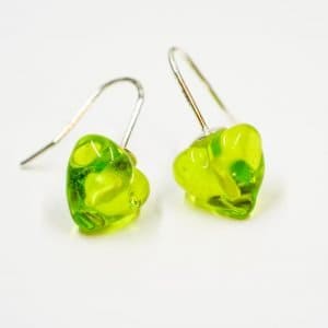 Heart Shaped Glass Drop Earrings - Green