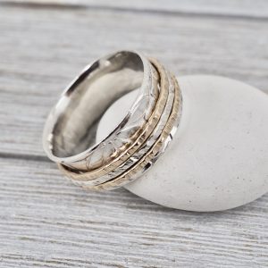 Silver Spinner Ring with Gold Fill Rings