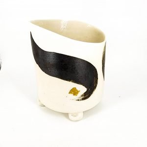 Open Vase with Black And Gold Decoration