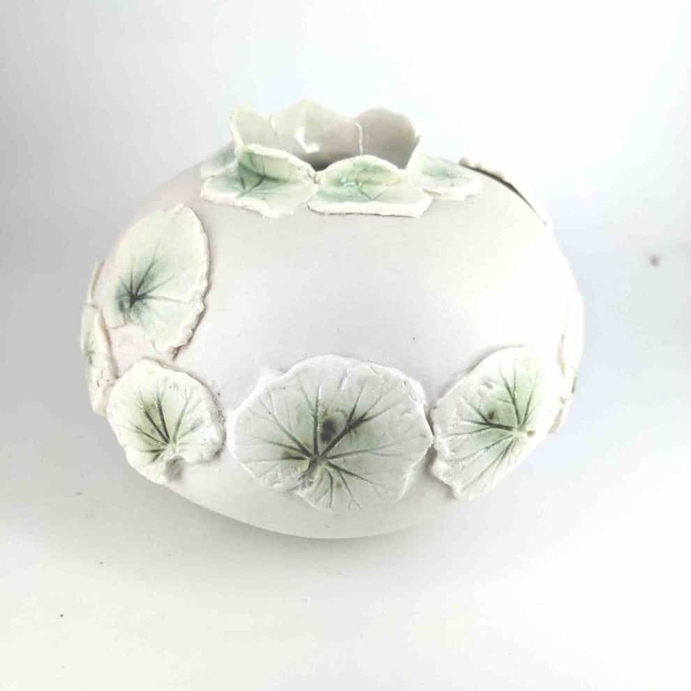 Porcelain Leaf Vase Round (2) Kelly Andrews WA Ceramic Artist