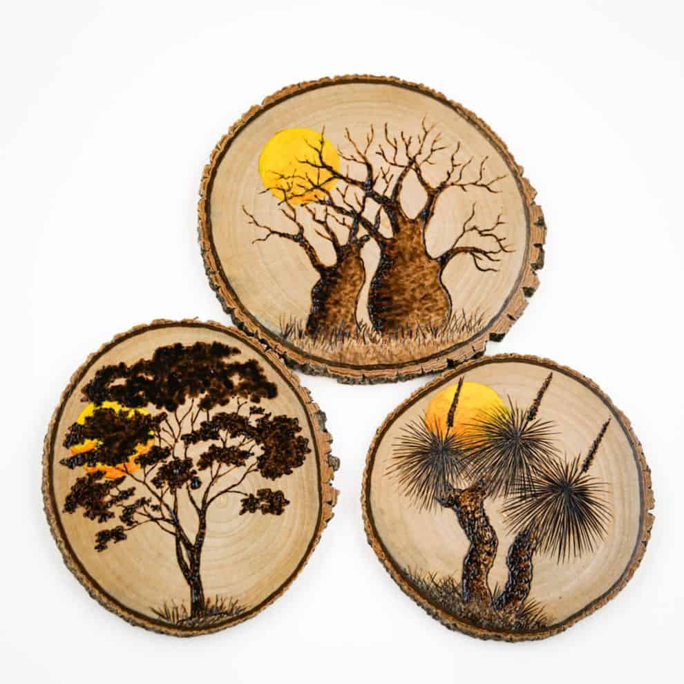 Timber Coasters Fauna and Flora Pyrography (1)