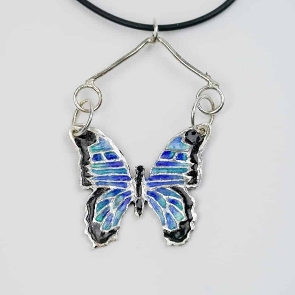 Butterfly Enamelled Silver Pendant