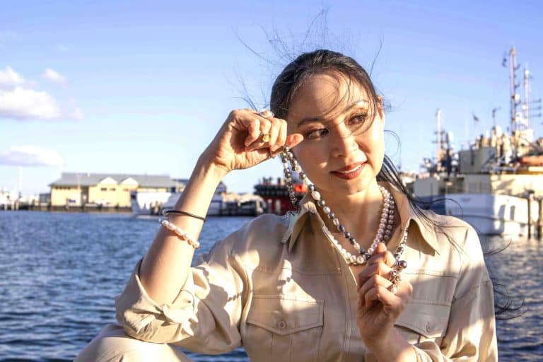 Grace Chen wearing The Artisan Store Fremantle pearls
