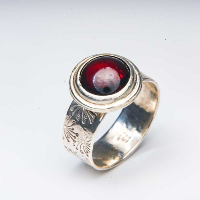 Garnet Cabochon Sterling Silver Ring by Rowena Mitchell Western Australian Jeweller