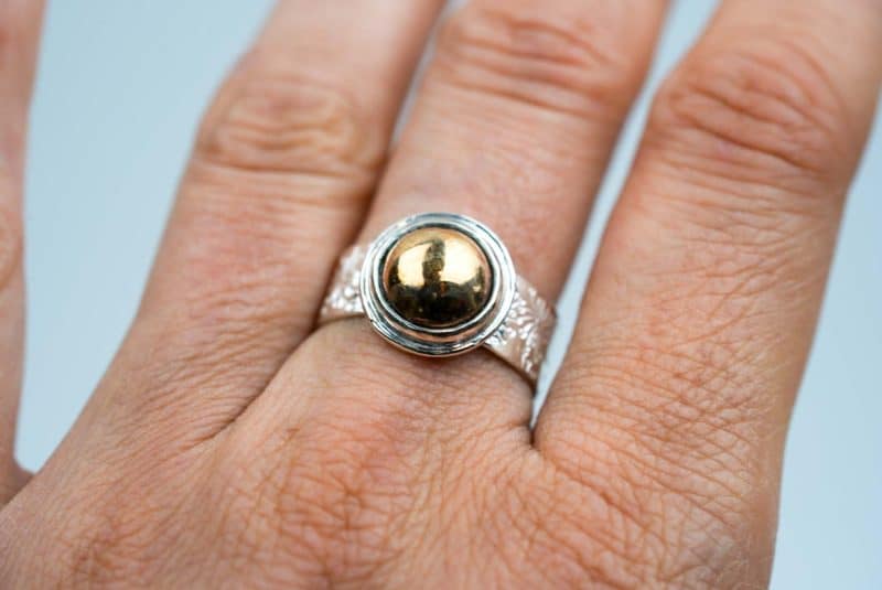 Bronze Dome Dandelion Sterling Silver Ring by Rowena Mitchell Western Australian Jeweller