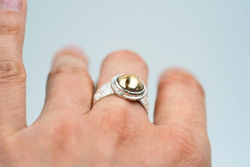 Bronze Dome Dandelion Sterling Silver Ring by Rowena Mitchell Western Australian Jeweller