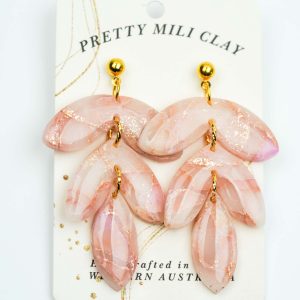 Pink Leaves Polymer Clay Earrings