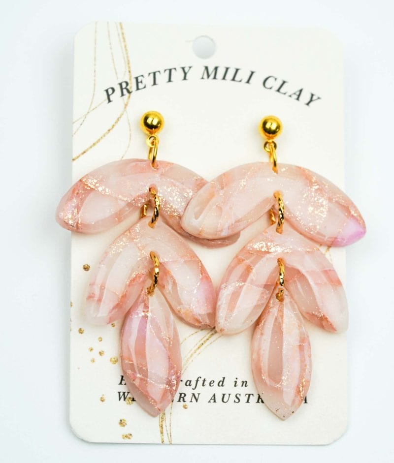 Pink Leaves Polymer Clay Earrings