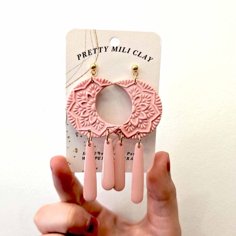 Pink half moon earring drop Pretty Mili Clay Fremantle Jeweller