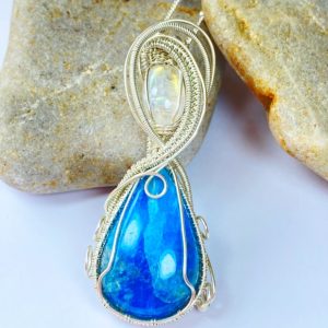 Handcrafted Apatite & Rainbow Moonstone Sterling Silver Pendant