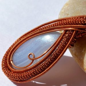Blue Lace Agate Handcrafted Copper Wire Wrapped Pendant