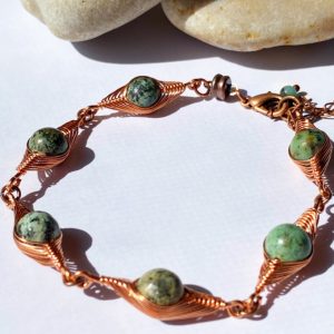 Handcrafted Copper "Herringbone" Gemstone Bracelet