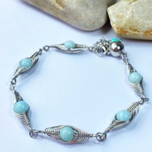 Handcrafted Stainless Steel "Herringbone" Gemstone Bracelet