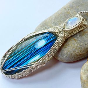 Handcrafted Labradorite & Rainbow Moonstone Sterling Silver Pendant