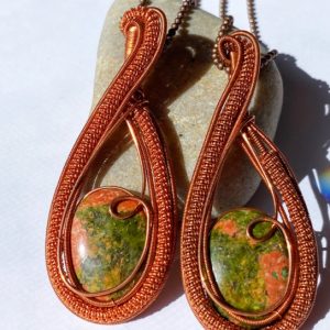 Unakite Handcrafted Copper Wire Wrapped Pendant