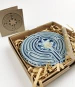 Belen Berganza chartres labyrinth blue 02 ceramic meditating coaster