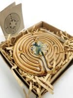 Belen Berganza chartres labyrinth brown ceramic meditating coaster
