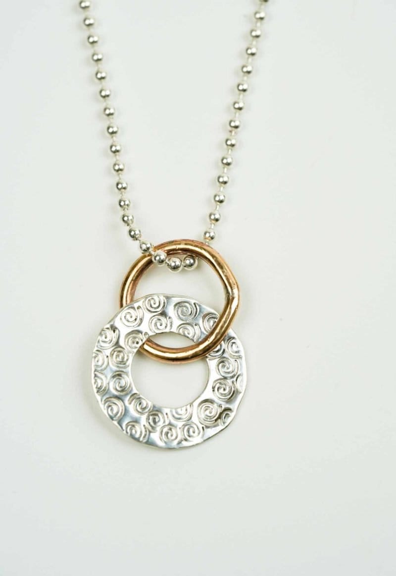 Connect 4 Raindrops neckalce (2) Sterling Silver and Bronze Pendant by Rowena Mitchell Fremantle Jeweller