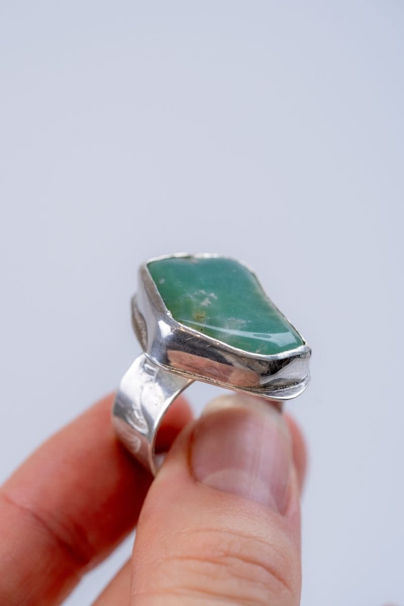 Handmade Freeform Chrysoprase Ring by Rowena Mitchell Fremantle Western Australian Jeweller