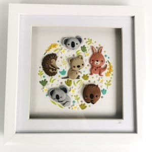 Beverley Edge Polymer clay boxed framed Aussie animals. WA artist