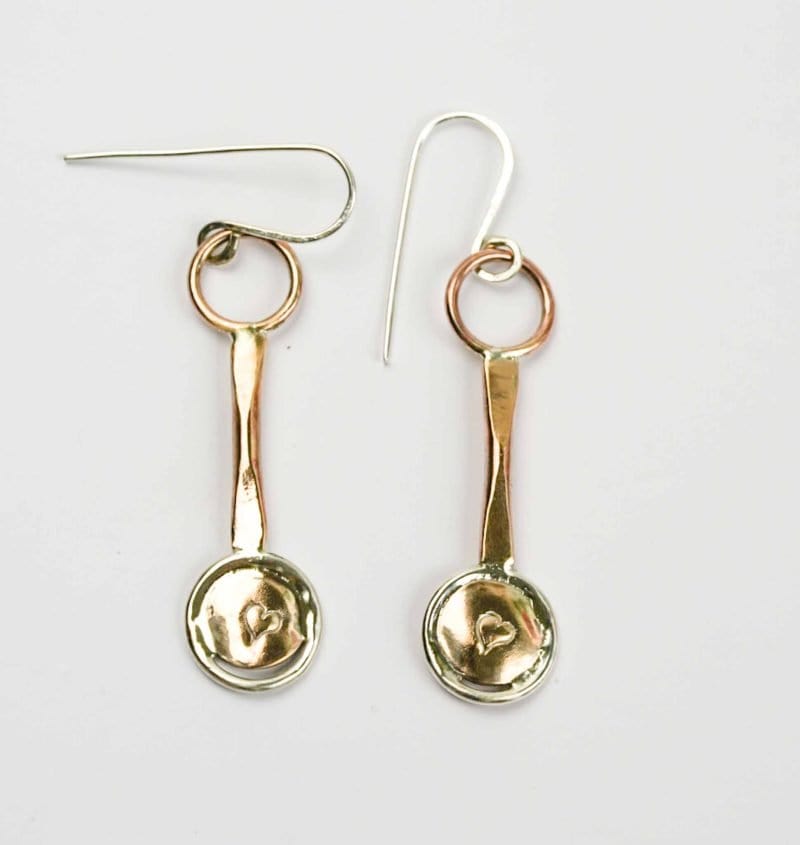Bronze heart drops (2) Sterling Silver and bronze Handmade Jewellery by Fremantle Artist Rowena Mitchell