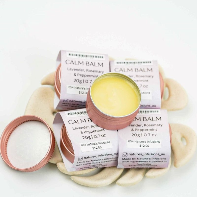 Natures infusions calm balm of lavender, rosemary and peppermint. Ingredients from Australia and made in Perth.