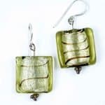 REM drop earrings. Green Murano glass.