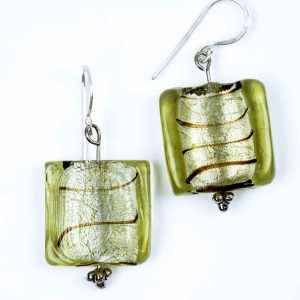 REM drop earrings. Green Murano glass.
